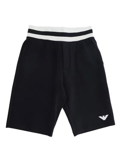 Emporio Armani Kids' Striped Waistband Logo Shorts In Black