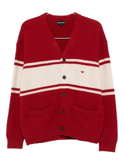 Emporio Armani Wool V-necked Cardigan In Red