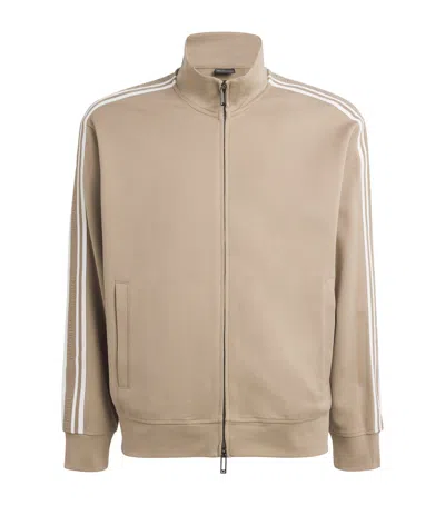 Emporio Armani Striped Zip-up Jacket In Brown