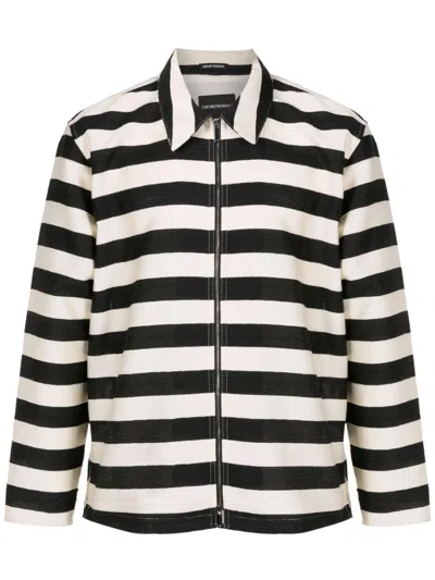 Emporio Armani Striped Zip-up Shirt Jacket In Black