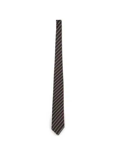 Emporio Armani Stripe-pattern Silk Tie In Brown