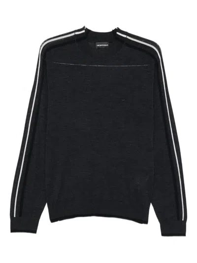 Emporio Armani Stripes-detailing Wool Sweater In Black