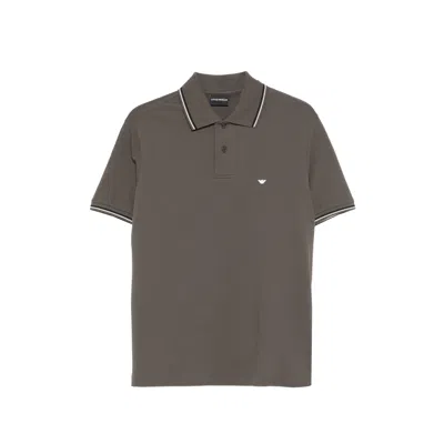 Emporio Armani Stripe-trim Polo Shirt In Gray