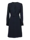 Emporio Armani Structured Black Midi Dress With Belted Waist And Modern Opening In Black
