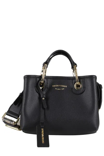 Emporio Armani Structured Black Shopping Bag With Gold-tone Hardware