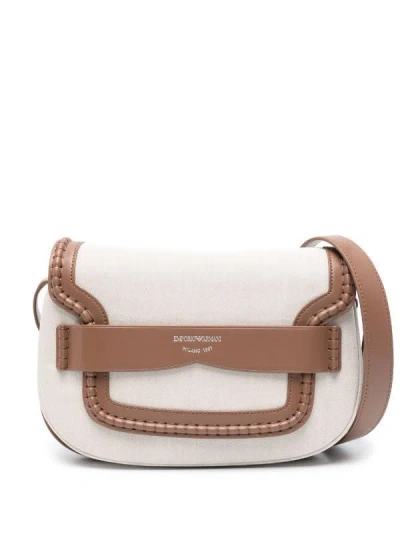 Emporio Armani Medium Debossed-logo Shoulder Bag In Beige