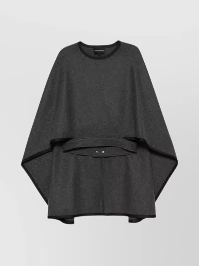 Emporio Armani Stylish Cape With Contrast Trim And Buttons In Gray