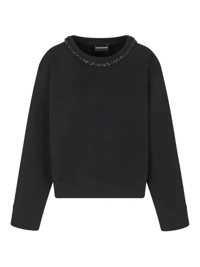 Emporio Armani Cotton Crewneck Sweatshirt In Black