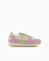Emporio Armani Kids' Suede And Mesh Sneakers With Eagle In Pink