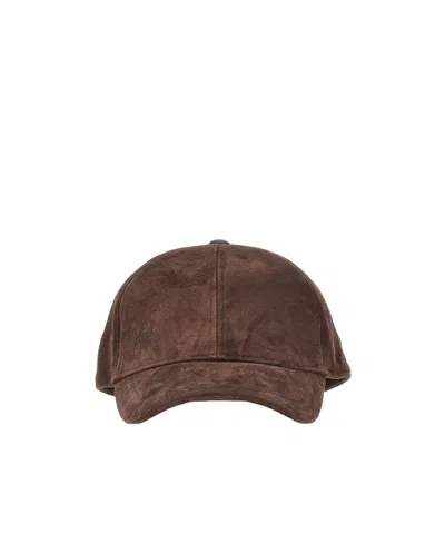Emporio Armani Suede Baseball Cap In Brown