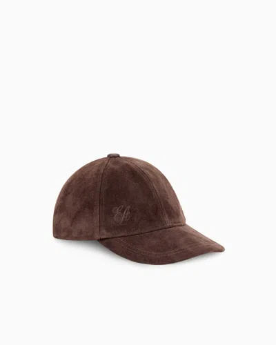 Emporio Armani Suede Baseball Cap With A Six-panel Design And A Front Logo In Brown