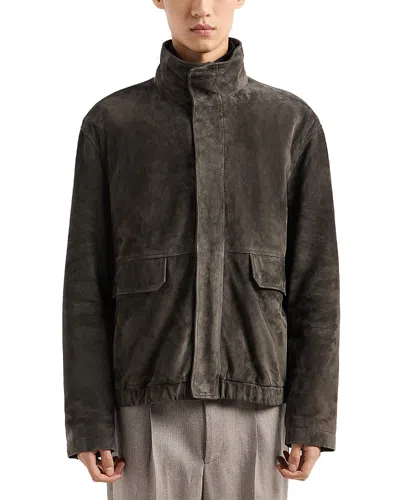 Emporio Armani Suede Blouson Jacket In Dark Green