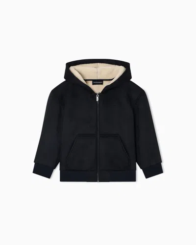 Emporio Armani Kids' Suede-effect Hooded Blouson With Zip