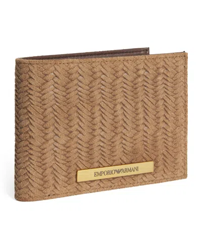 Emporio Armani Suede Embossed Bifold Wallet In Brown