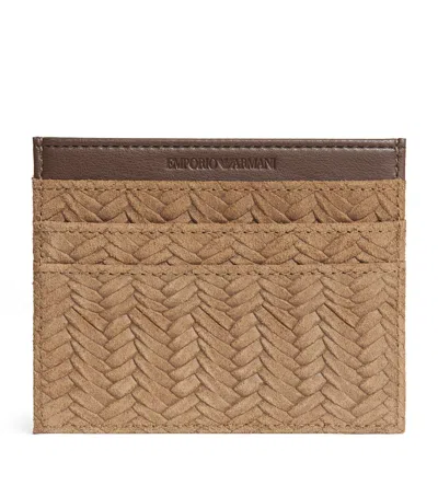 Emporio Armani Suede Embossed Card Holder In Brown