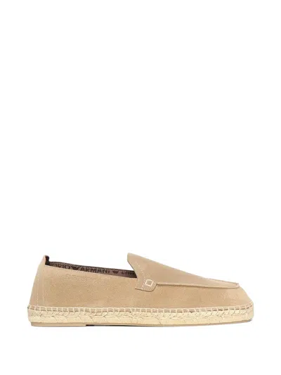 Emporio Armani Suede Velour Espadrilles In Neutral