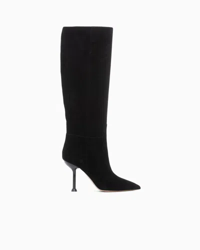 Emporio Armani Suede Heeled Boots Boteh Capsule In Black