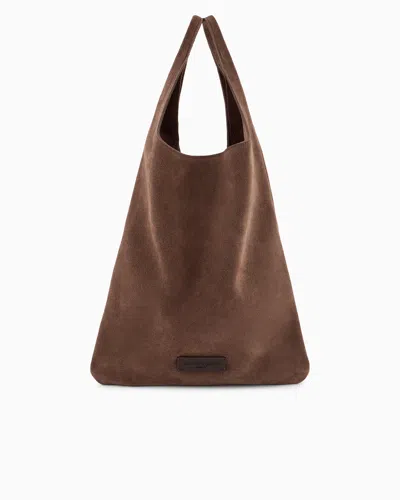 Emporio Armani Suede Hobo Shoulder Bag In Brown