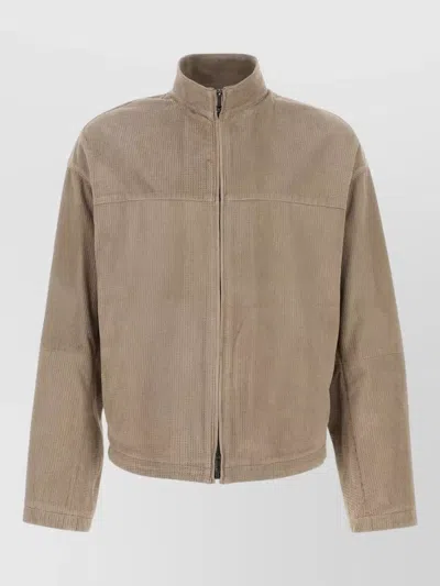 Emporio Armani Taupe Textured Band Collar Jacket