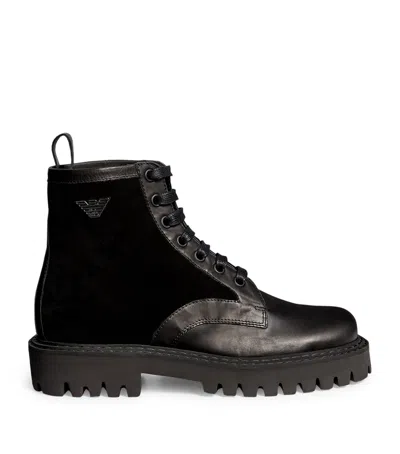 Emporio Armani Suede-leather Ankle Boots In Black