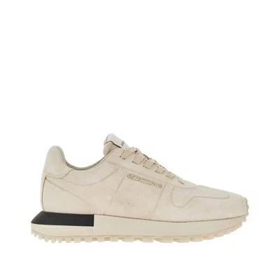Emporio Armani Suede Leather Sneakers In Nude