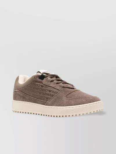EMPORIO ARMANI SUEDE LEATHER SNEAKERS WITH FLAT RUBBER SOLE