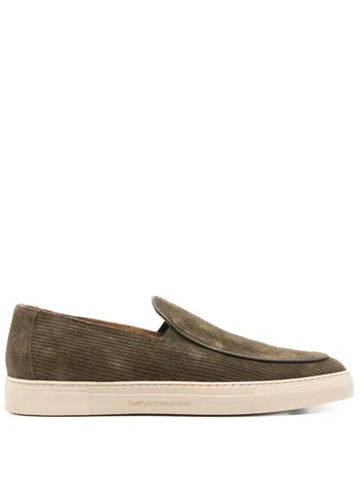 Emporio Armani Suede Loafers In Green
