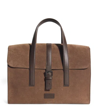Emporio Armani Suede Messenger Bag In Brown