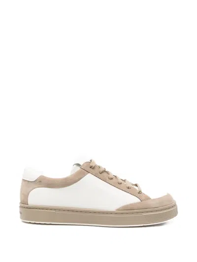 Emporio Armani Leather Sneakers Contrast Panels Flat Sole In White