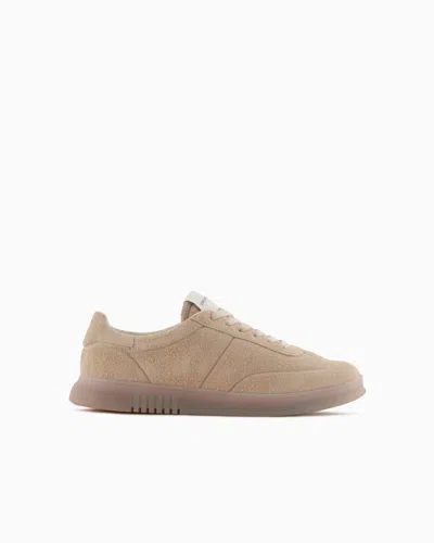 Emporio Armani Suede Sneakers With Semi-transparent Sole In White