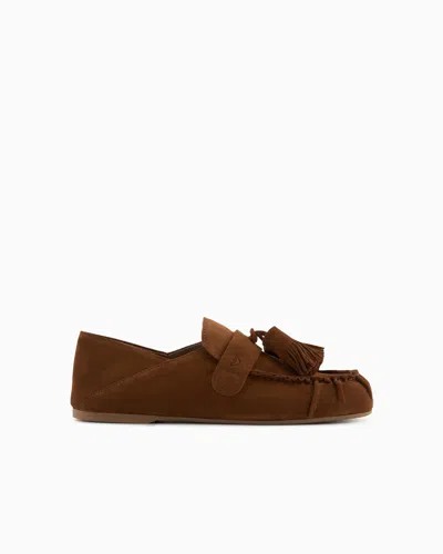 Emporio Armani Veloursleder-mokassins Mit Quasten In Braun