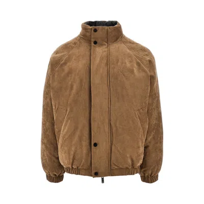 Emporio Armani Suedette And Nylon Reversible Jacket In Brown