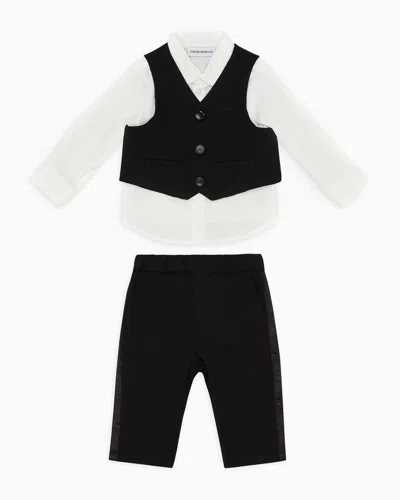 Emporio Armani Kids' Suit With Shirt, Waistcoat And Trousers In Light Wool In Black