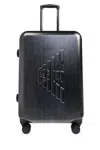 Emporio Armani Debossed-monogram Four Wheel Suitcase In Gray