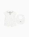 Emporio Armani Sunday Pattern Interlock Jersey Romper And Bib Gift Set In White
