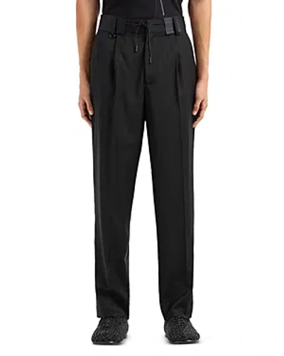 Emporio Armani Super Light Satin Detailed Wool Trousers In Black