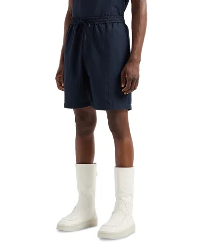Emporio Armani Super Lightweight Technical Seersucker Bermuda Shorts In Solid Blue