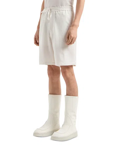Emporio Armani Super Lightweight Technical Seersucker Bermuda Shorts In Solid White