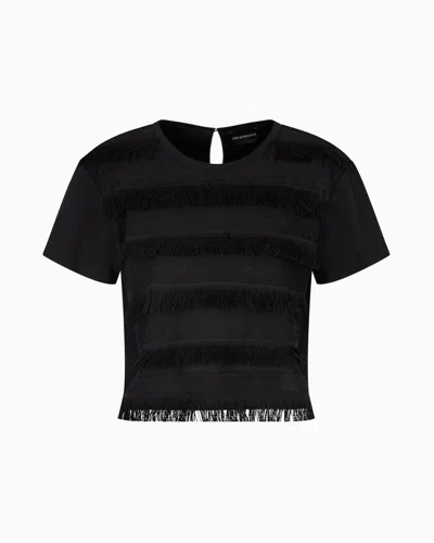 Emporio Armani Supima Interlock Jersey Fringed T-shirt In Black