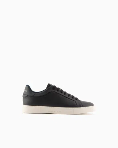 Emporio Armani Supple Leather Sneakers In Black