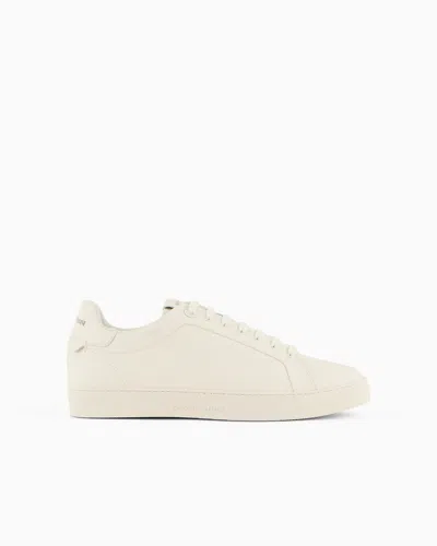 Emporio Armani Supple Leather Sneakers In Neutral