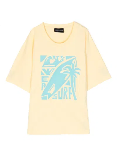 Emporio Armani Kids' Surf-print Cotton T-shirt In Yellow