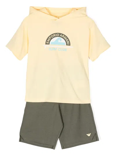 Emporio Armani Kids' Surf-print Cotton Tracksuit Set In Yellow