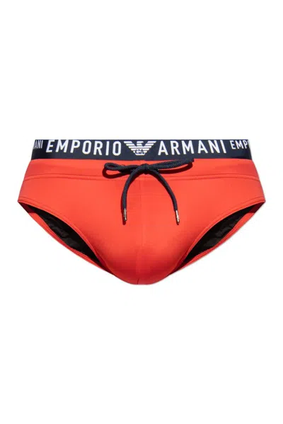 Emporio Armani Sustainability Collection Swimming Briefs In Red