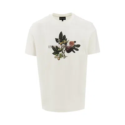 Emporio Armani Sv Glass And Foliage Print T-shirt In White