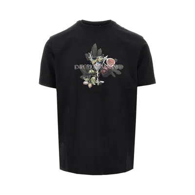 Emporio Armani Sv Glass And Foliage Print T-shirt In Black