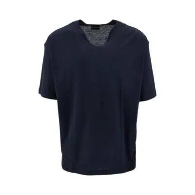 Emporio Armani Sv Silk And Cotton-blend Jersey T-shirt In Blue