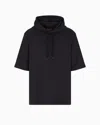 Emporio Armani Sweat-shirt À Capuche En Jersey Jacquard Mélange Lyocell Asv In Blue