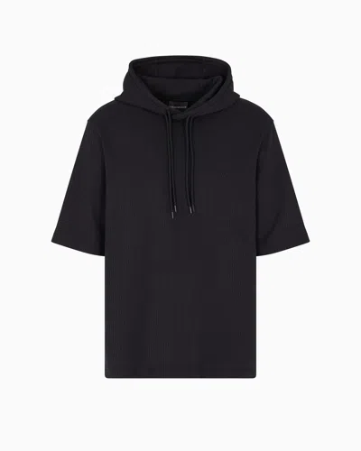 Emporio Armani Sweat-shirt À Capuche En Jersey Jacquard Mélange Lyocell Asv In Blue