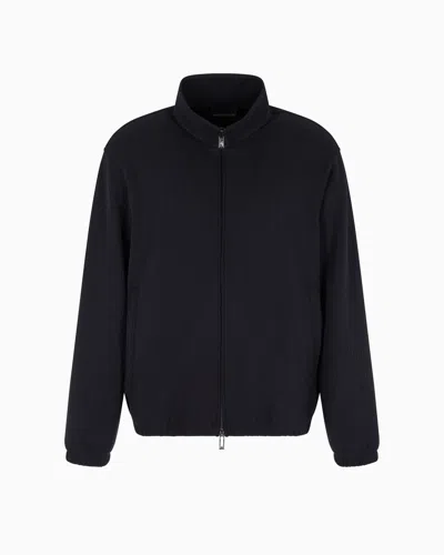 Emporio Armani Waffle-textured Zip-up Sweatshirt In Blue
